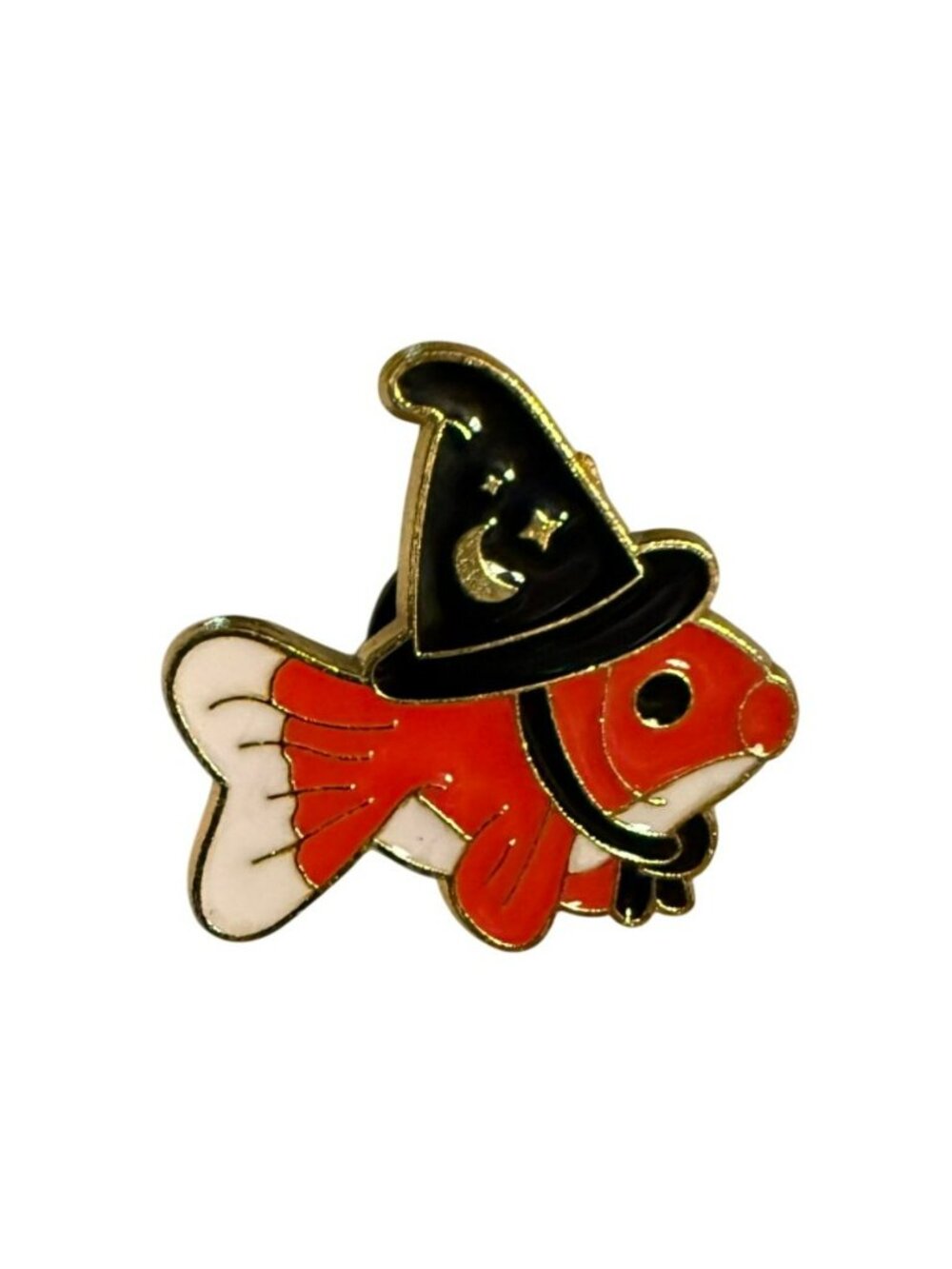 Wizard Goldfish Enamel Pin With Witch Hat - Halloween-Themed Accessory